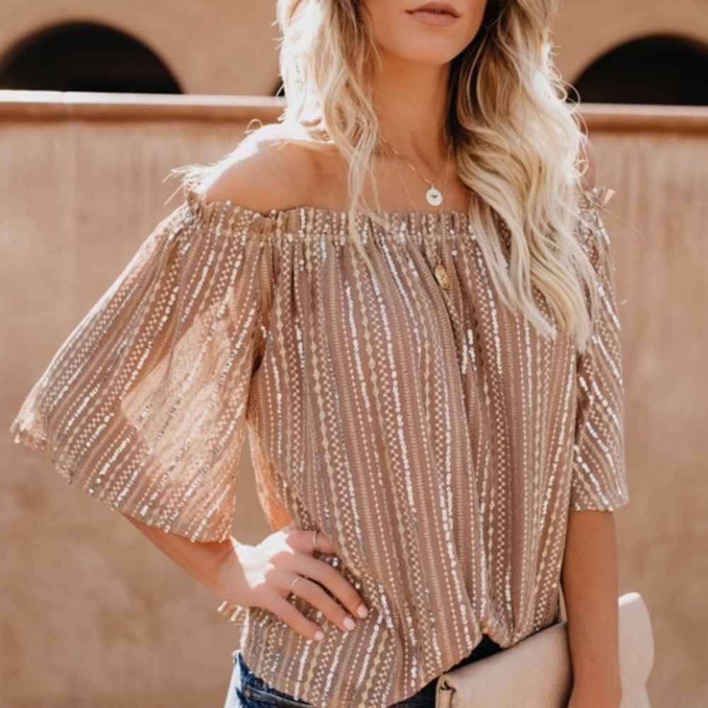 Vici Gold Sequin Off the Shoulder Top